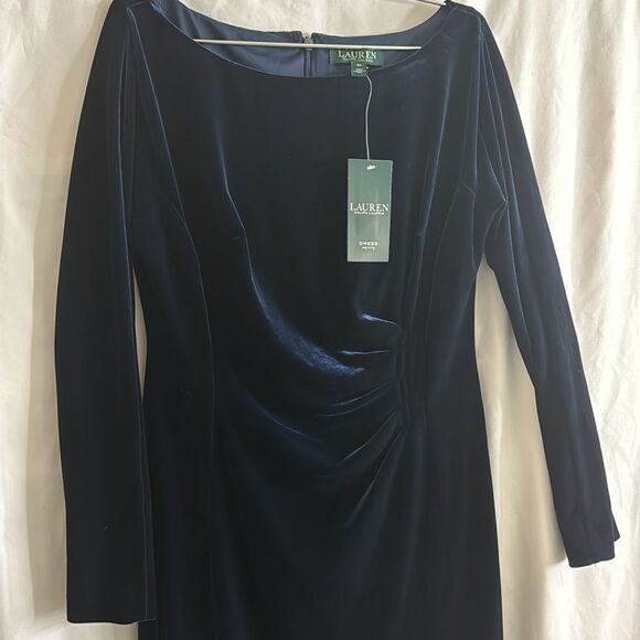 Lauren Ralph Lauren Navy Blue Velvet Dress Size 8P - Picture 5 of 7
